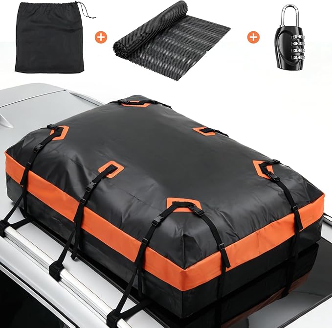 DUMOS Car Rooftop Cargo Carrier 20 Cubic Feet, Car Roof Waterproof PVC Bag, with Anti-Slip Mat,Combination Luggage Lock, Reinforced Straps & Door Hooks,Fit Vehicles with/Without Roof Racks