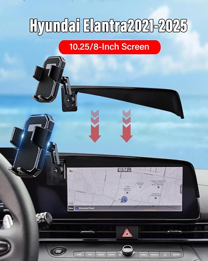 PZK Car Phone Holder for Hyundai Elantra 2021-2025 2026 SE/SEL/Sport/Limited/N Line Accessories Custom 8-Inch/10.25-Inch Screen Auto Lock Car Phone Mount with 360° Rotating Extension Rod