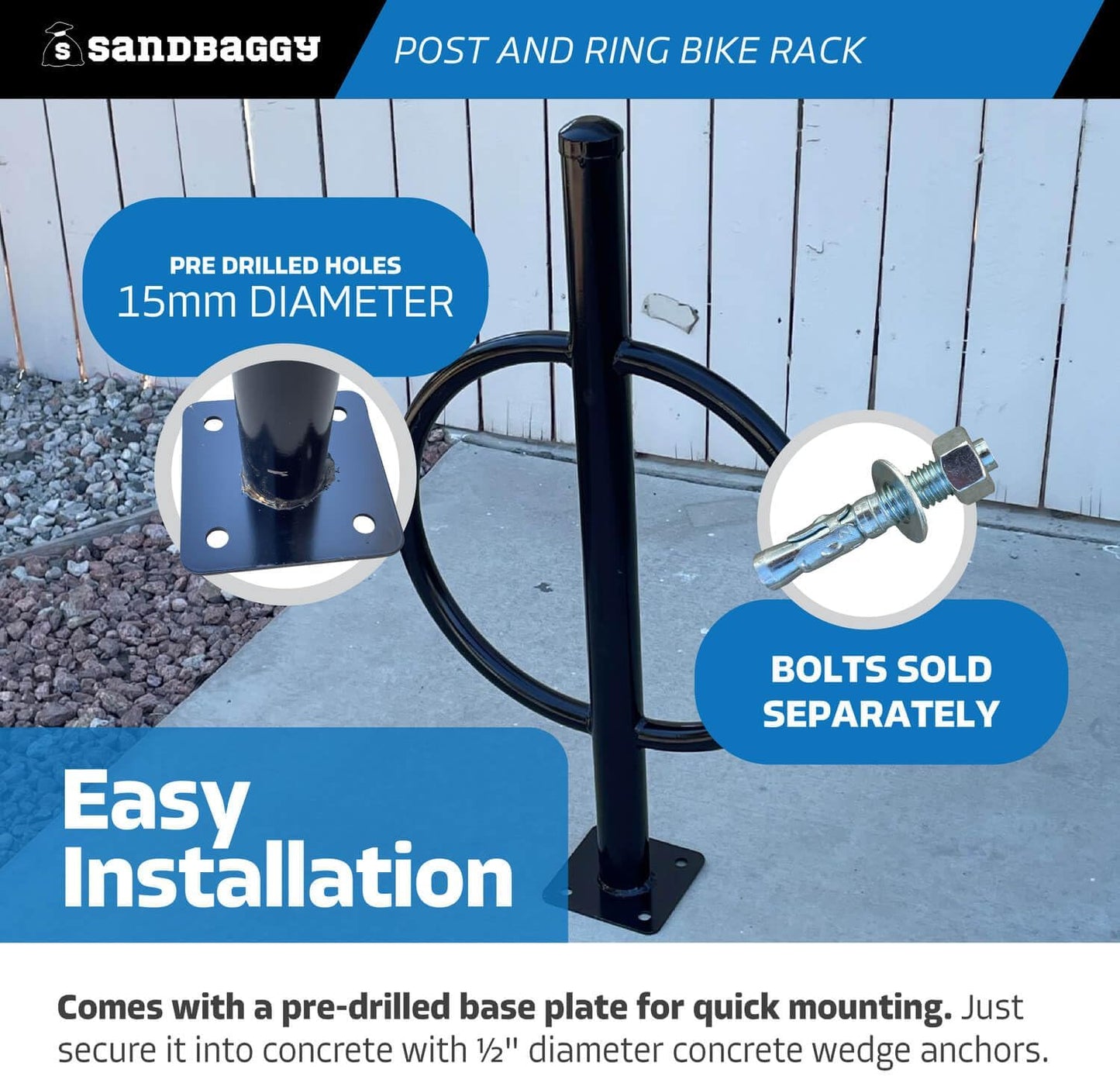 Sandbaggy Post and Ring Bike Rack - Commercial Bike Racks - Galvanized Steel - Anti-Theft Design - In Ground, Apartments, Sidewalks, Industrial (Orange, 1)