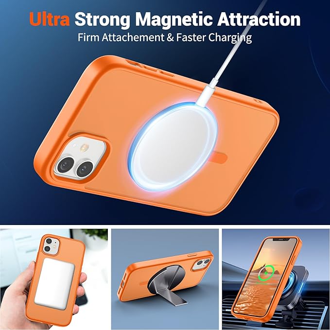 SUPFINE Magnetic for iPhone 11 Phone Case with Screen Protector (Compatible with MagSafe) (Military Grade Drop Protection) Translucent Matte Shockproof Phone Cover,Starry Orange