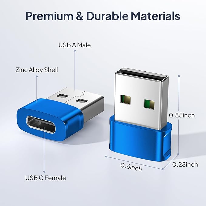 Basesailor USB to USB C Adapter 3Pack,Type C Female to A Male Car Charger USBC Cable Converter for iPhone 17 17e 16 16e 15 Pro Max Plus,Apple Watch 11 SE/Ultra 3,Airpods Pro 3,iPad Air,Galaxy S26 A56