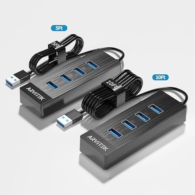 10Ft 4-Port USB 3.0 Hub for Desktop, USB Extender Hub 5Gbps, USB Multiport Adapter, USB Splitter w/Long Cable for Desktop, PC, Flash Drive, Mobile HDD, USB Fan (10 Foot / 3m)