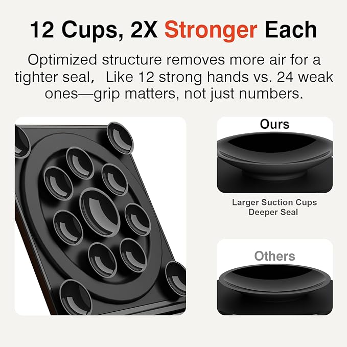 SEMBO Silicone Suction Phone Case Adhesive Sticky Grip Stand with Mag-Back for MagSafe Car/Wall Mounts, Strong Magnetic Holder for Fridge, Gym Equipment, Shower, Hands-Free Selfie (Black, Adhesive)