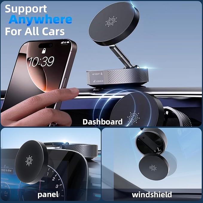 Vacuum Magnetic Car Phone Holder,360° Adjustable Vacuum Suction Cup Phone Mount for MagSafe Cell Phone Holders for Your Car/Gym/Mirror Mount for iPhone & Android
