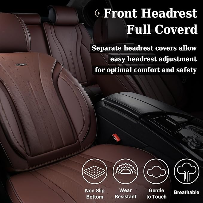 Coverado Front and Back Car Seat Covers, Leather Seat Cover for Cars, Automotive Seat Cover Full Set, Waterproof Universal Seat Cover, Luxury Car Seat Protector Seat Cushion Fit Most Cars, Coffee
