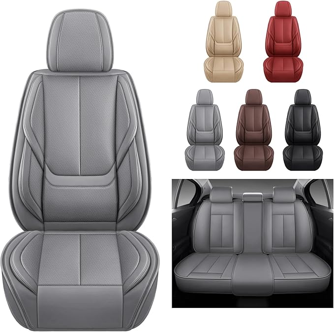 Leather Car Seat Covers,Car Seat Covers Full Set,Automotive Seat Covers 5 Seats,Fit for Most Cars SUV and Most Sedans Grey