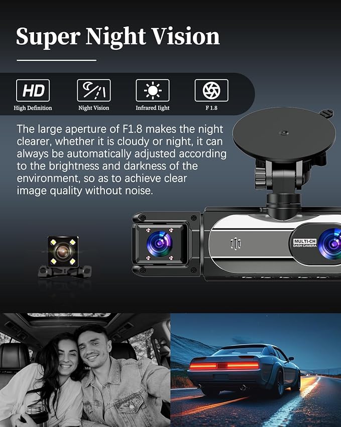 Dash Cam Front and Rear, 1080P Dash Camera for Cars, 3 Channel Car Camera Front Rear and Inside/Back with 32GB Card 5G Wireless WiFi, Loop Recording, Night Vision, HDR, G-Sensor, 24Hr Parking