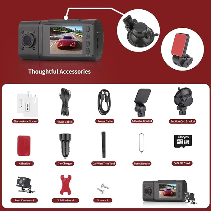 3 Channel Dash Cam Front and Rear Inside,Dash Cam pro 2025,Interior Car Camera,2.5K Single Front,Dash Camera for Cars with IR Night Vision,24Hr Parking Monitor 1S Recording,Free 64G Card