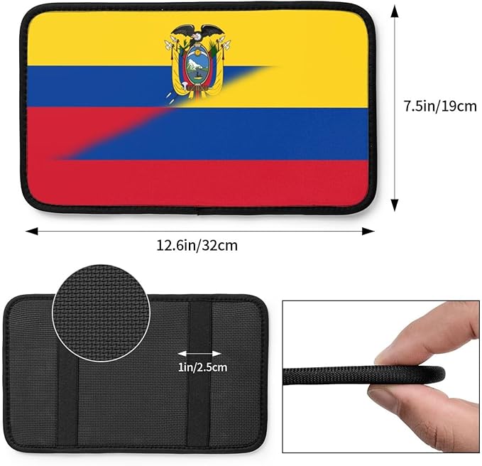 Colombia Colombian Ecuador Ecuadoran Flag Auto Center Console Armrest Cover Car Handrail Box Cushion Pad Mat Universal Fit Most Vehicle Sedan Truck SUV Soft Comfort Decor Accessories