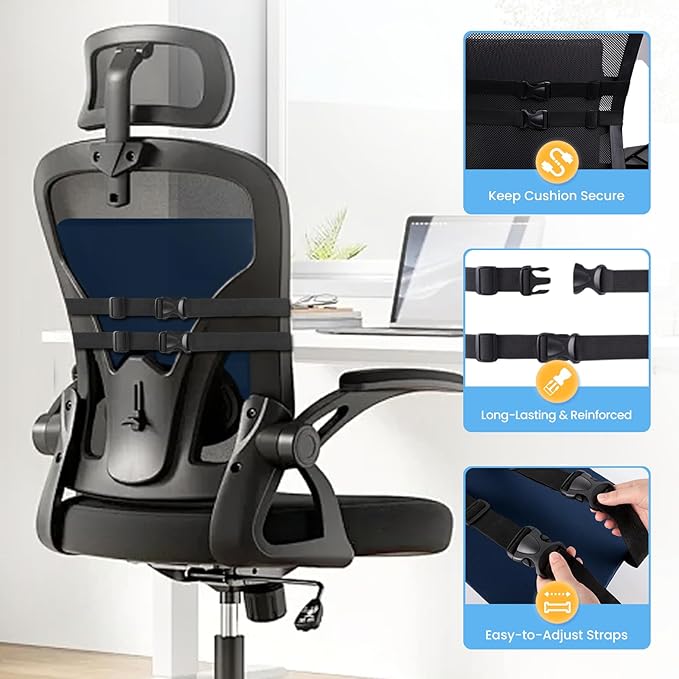Large Lumbar Support Pillow for Office Chair, Car Seats and Home Desks, Ergonomic Back Support with Double Adjustable Straps, Machine Washable Cover, Gray