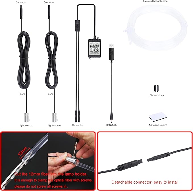 USB Car Ambient Lighting Optic Fiber 64 Colors Music Sound Active with APP Control Car Decorative Atmosphere Lighting Kit DC 12V 1W 3m