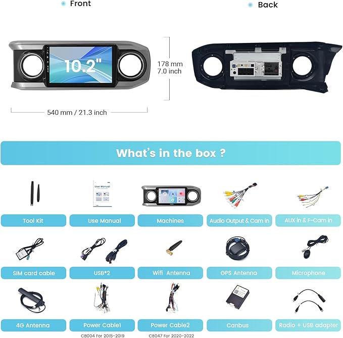 Roadanvi X12 Head Unit for Toyota Tacoma 2016-2022 with Wireless Apple Carplay & Android Auto, 10.2" Touch Screen Car Stereo, GPS Radio, 4G RAM+64G ROM, Bluetooth 5.0, 5G WiFi, 4G LTE
