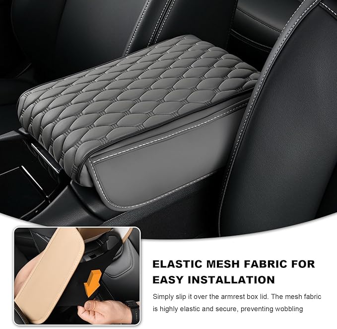 Car Armrest Cushion, Memory Foam Auto Arm Rest Box Protector with 2 Storage Bags, Waterproof Leather Center Console Cover Universal for Most Vehicles, Car Accessories (Gray)