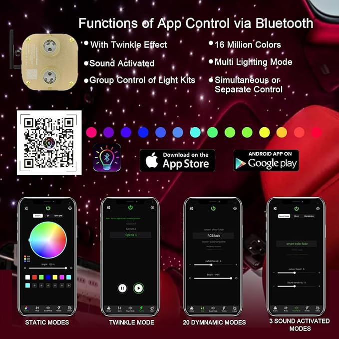 AKEPO 20W Dual-Head Twinkle Fiber Optic Light Box, APP Control Twinkle Light Engine Music Activated with 28-Key Remote for Headliner Starlight kit