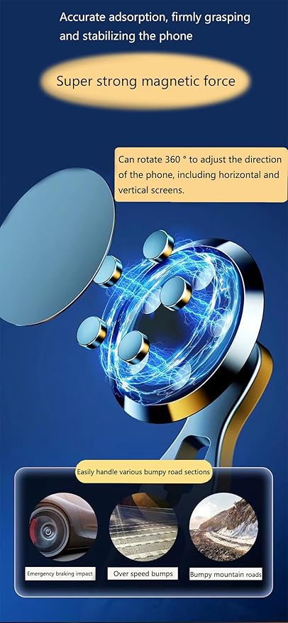 Car Phone Holde, Magnetic Phone Mount for Car, 360 ° Dashboard Car Phone Mount Compatible with Smartphones Such as iPhone