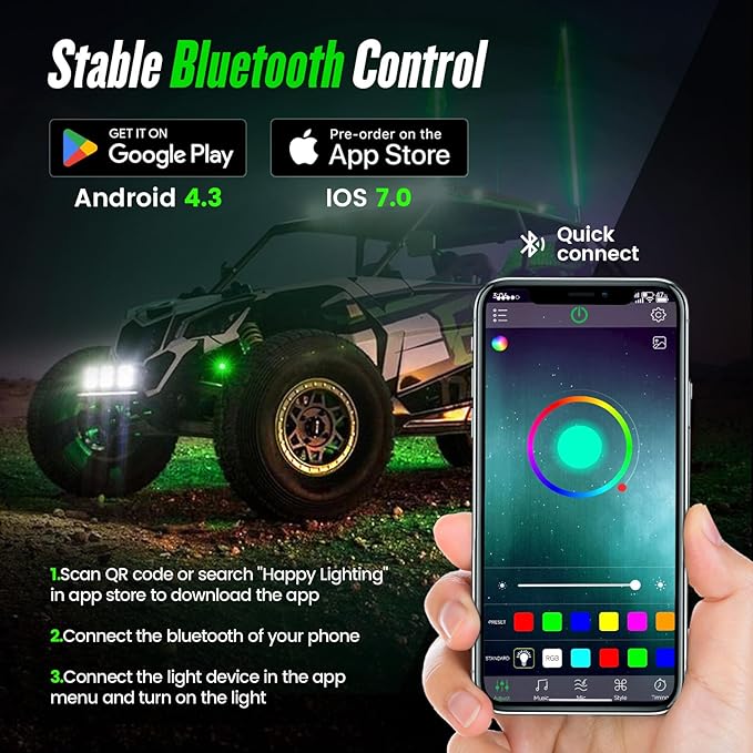 4 Pods RGB LED Rock Lights Kit, Underglow Multicolor Neon Light Pod with Bluetooth App Control, IP68 Waterproof High Brightness Dynamic Music Mode Wheel Well Light for Truck ATV UTV RZR SUV Golf Cart