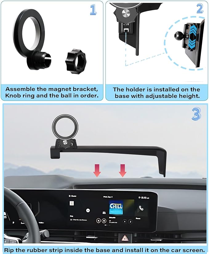 Car Phone Holder for 2025 2026 KIA Carnival/Carnival EV Accessories Apply to 12.3 Inch Touch Screen Fixed Clip Magnetic Cell Phone Mount Hands-Free 360 Degree Rotation