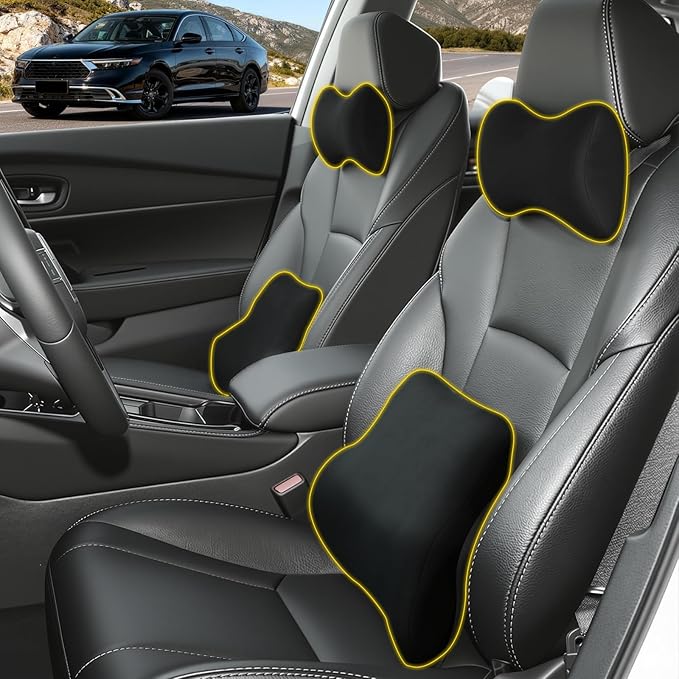 Car Neck & Lumbar Support Pillow Set for Honda Accord, Soft Memory Foam Headrest & Back Cushion, Ergonomic Comfortable Seat Support for Daily Driving and Long Trips Car Interior Accessories