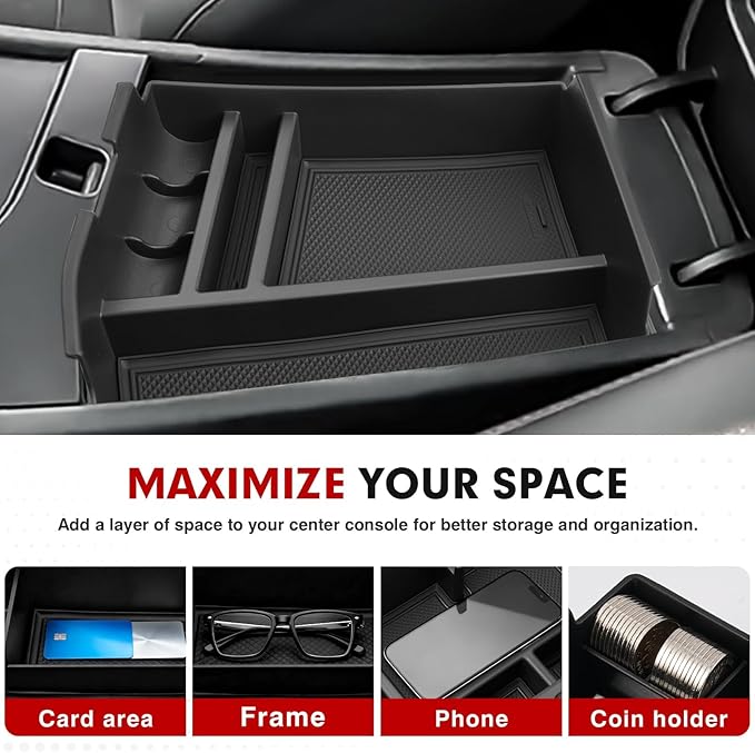 Autorder Center Console Organizer for 2024 2025 2026 Hyundai Sonata Accessories Car Armrest Storage Box Middle Console Tray Container with Non-Slip Silicone Mats