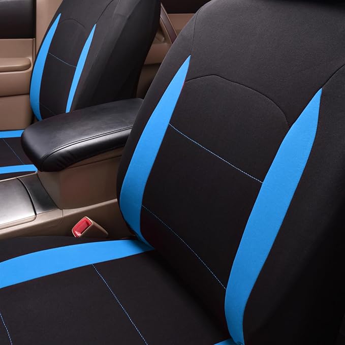Flying Banner Car Seat Covers Front Seats Rear Bench Polyester car seat Protectors Easy installations Rear Bench Split Classic Man Lady Truck (Full Set - Low Back - Combo Pack, Black Blue)