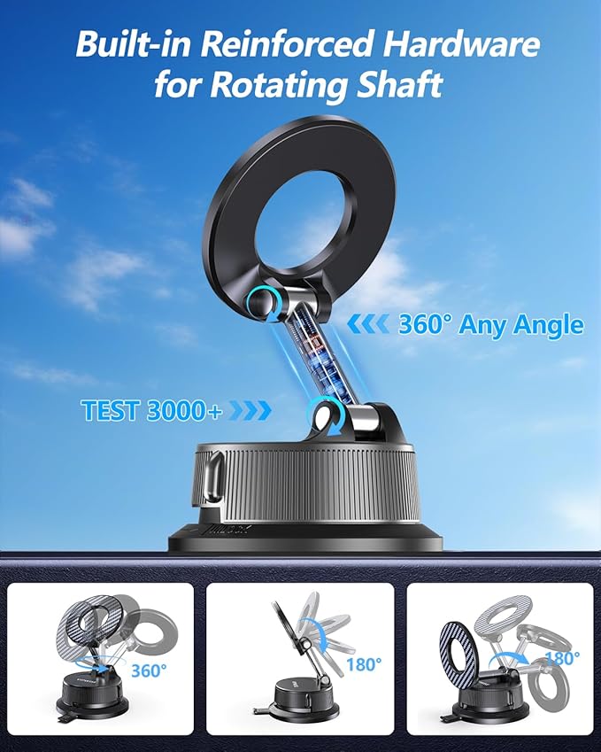 Magnetic Phone Holders for Your Car [89+LBS Suction & 3200gf Magnetic] Magsafe Car Phone Mount, Vacuum Suction Cup Car Mount for iPhone 17 Pro Max Mens Gifts for Birthday Anniversary Father Day