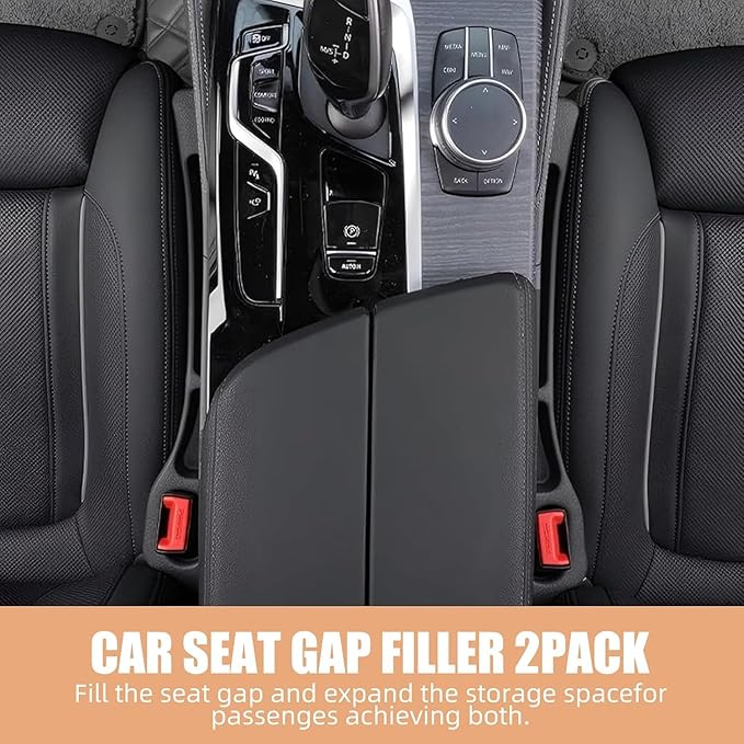 Car Seat Gap Filler Set of 2, Premium Interior Car Accessories, Multifunctional Car Storage Solution with Non-Slip Design, Fits Most Vehicles (Black)