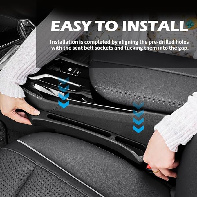 2PCS Deepened Car Seat Gap Filler Organizer,Multi-Purpose 2 in 1 Car Gap Filler with Bottom Charging Opening for Avoiding Item Falling,Universal No Drop Seat Guard for Cars