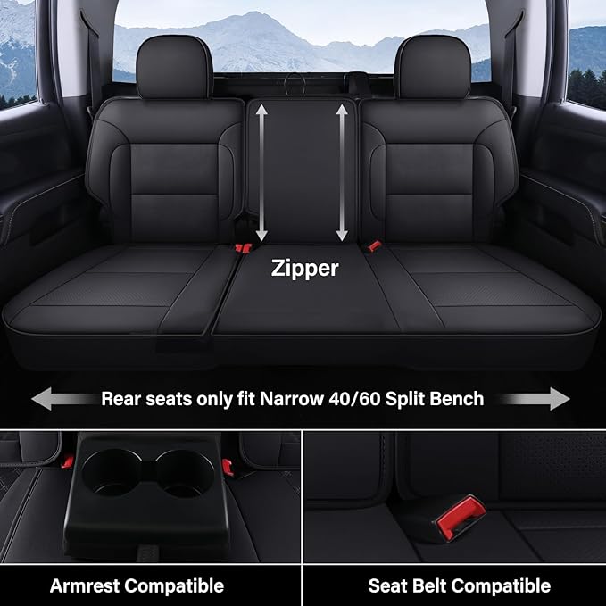 Coverado Full Set Seat Covers Faux Leather(Black) Easy Install,Waterproof, Custom Fit Chevy Silverado/GMC Sierra (2007-2013/2019-2025 1500; 2020-2025 2500HD/3500HD) Crew/Double/Extended Cab