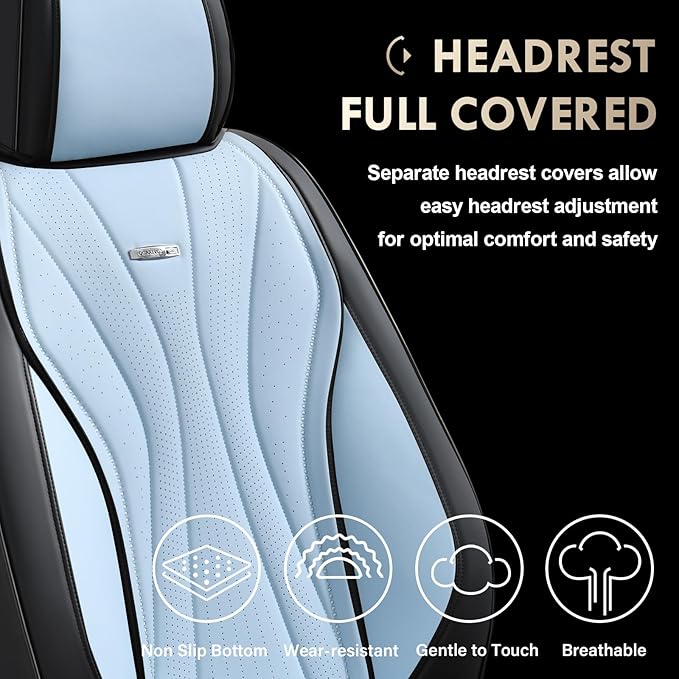Coverado Front and Rear Seat Covers, 5 Seat Universal Seat Covers, Faux Leather Seat Cover for Trucks, Waterproof Car Seat Protector, Car Seat Cover Car Seat Cushion Fit for Most Cars (Black&Blue)