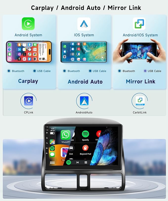 8 CORE 4G+64G Car Stereo Radio for Honda CRV 2002-2006 with Wireless CarPlay Android Auto, 9 Inch 1280 * 720P IPS Touch Screen Head Unit Android 13 GPS WiFi Bluetooth 32-Band DSP SWC HD Camera