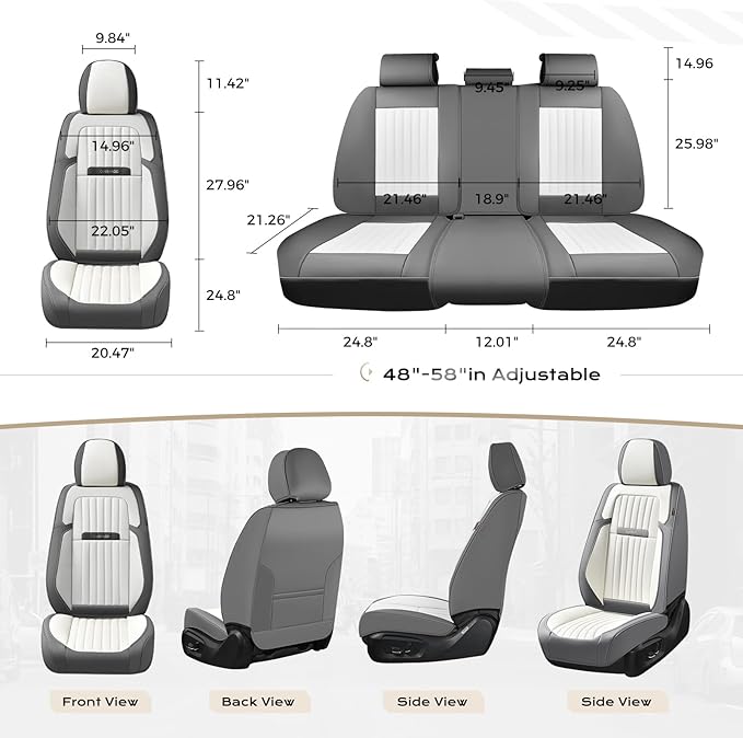 Coverado Car Seat Covers Full Set, Seat Covers for Cars, Car Seat Cover, Car Seat Protector, Leather Car Seat Cushion, Waterproof Car Seat Covers Front Seats and Back Fit for Most Cars(Gray&White)