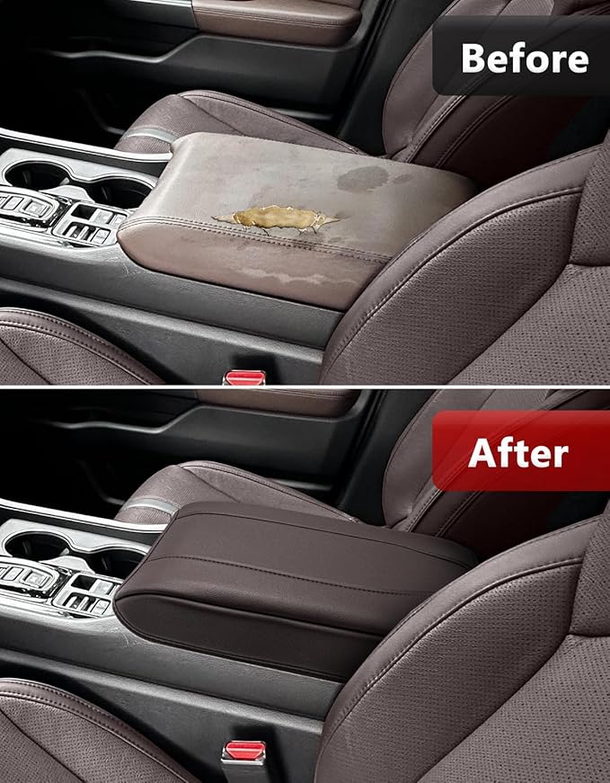 Center Console Armrest Cover for Honda Pilot 2023-2026, Passport 2024-2026, Ridgeline 2024 2025, Durable Middle Console Lid Covering, PU Leather Trim, Anti-Scratch, Brown
