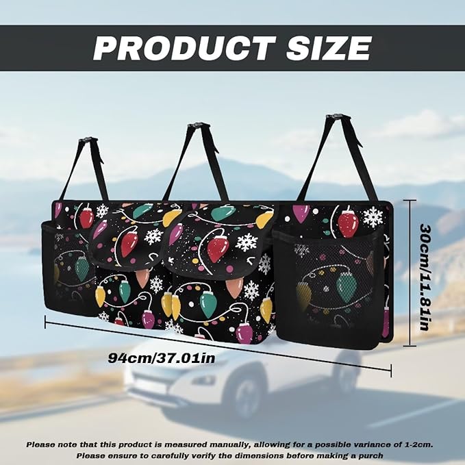 Hanging Car Trunk Organizer, Colorful Light Strips Car Back Seat Storage Bag with 4 Pockets Waterproof Auto Interior Accessories for SUV MPV Sedan Truck Jeep