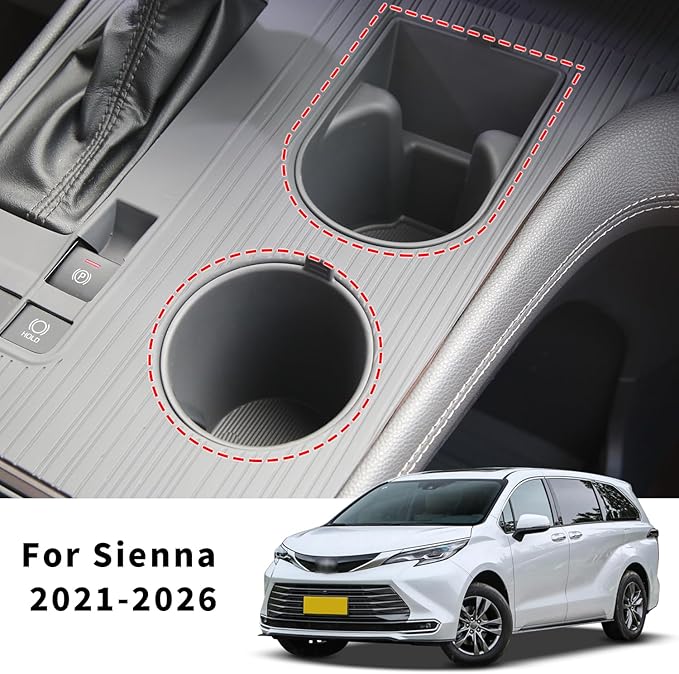 2PCS Center Console Cup Holder for Toyota Sienna 2021-2025 Cup Holder Relaxed Grip Drink Organizer Sienna Interior Accessories(Gray)