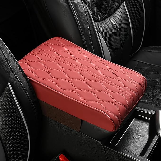 Car Center Console Cover for Ford Edge Sport 2011-2014, Universal Memory Foam Leather Comfortable Soft Armrest Box Pad Cushion Protector Accessories Easy to Clean,Red