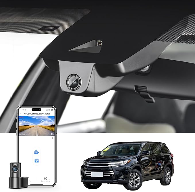 mangoal Front 4K & Rear 1080p Dash Cam Custom fit for Toyota Highlander & Hybrid Gen3 UX50 2017 2018 2019 (Model B), LE Limited L XLE Platinum, Integrated OEM Look,App & WiFi,128GB Card