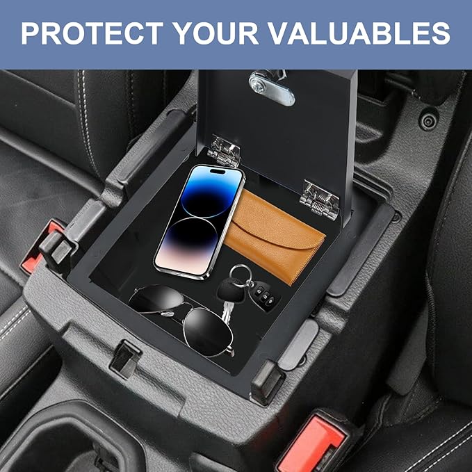 Center Console Lock Safe Box Compatible with Jeep Wrangler JL 4XE 2018-2025 for Gladiator JT Interior Accessories Armrest Vault Security Organizer Tray with 3 Digit Combo Password