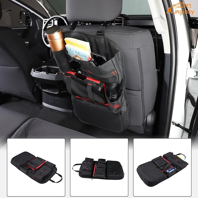 Aunginsy Back Seat Car Organizer Compatible with Toyota Tundra 2022-2025 Multifunctional Backseat Storage Bag Pocket Stabilizing Side Straps Soft Adjustable Shoulder Strap/Hardened Buckles Accessories