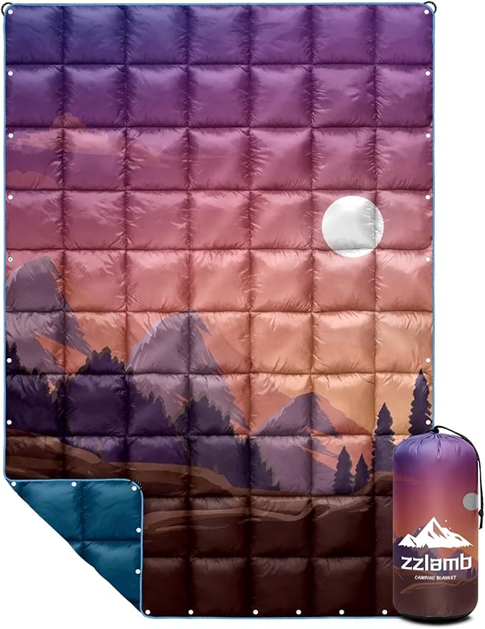 zzlamb Camping Blanket for Cold Weather,Outdoor Puffy Blanket Portable Down Alternative,Windproof Warm Cloak with Snaps,Cozy Quilt Backpacking Picnic RV Travel Plane Car Hammock Beach Climbing