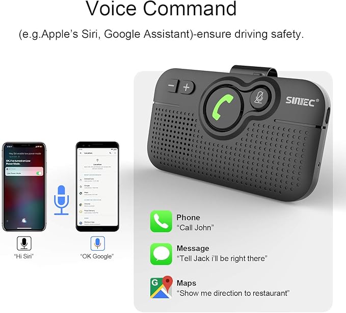 Bluetooth Car Speaker for Cell Phone, Handsfree Bluetooth Car Kit Motion AUTO ON Off Support Siri Voice Assistant Handsfree Speakerphone with Visor Clip - BC980P