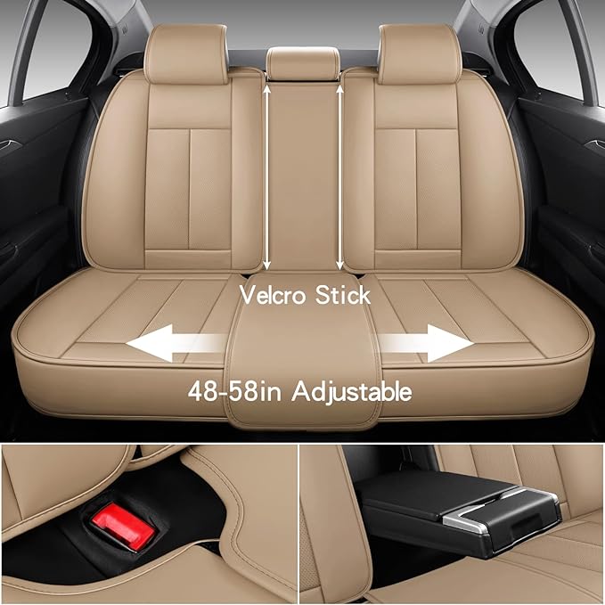 Car Seat Covers Full Set,Black Beige Car Seat Cover, Car Seat Protector Waterproof, Nappa Leather Car Seat Cushion, Fit for Most Cars