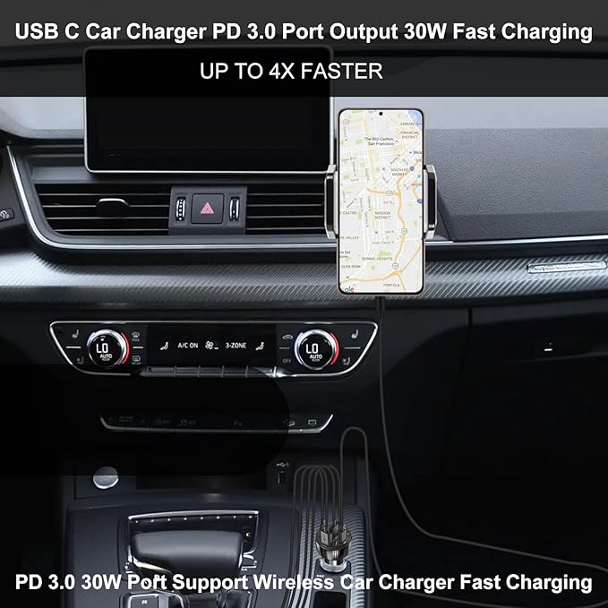 USB C Car Charger Adapter, 5 Ports 75W PD 3.0 Car Phone Charger Fast Charging Compatible with iPhone 16/15/14/13 Pro Max Series, iPad Pro, Galaxy S24/S23/S22/Note 20, Android, Pixel.