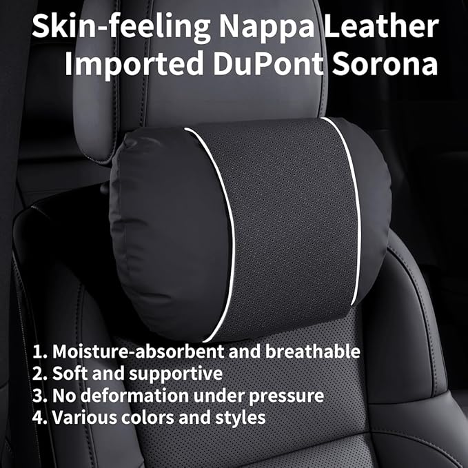 2 Pcs Car Headrest Neck Pillow for Driving,Premium Skin-Feeling Napa Leather Soft and Comfortable Headrest,Two Gears of Height Adjustment Car Seat Headrest Pillow Car Interior Accessories