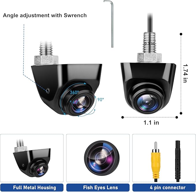 GLK Backup Camera - AHD 1080P Wide Angle Reverse Camera, Night Vision IP69K Waterproof Rear View Camera for 12-24V Car Vehicle SUV RV, Adjust Angle Left and Right, Up and Down, 4pin Connector