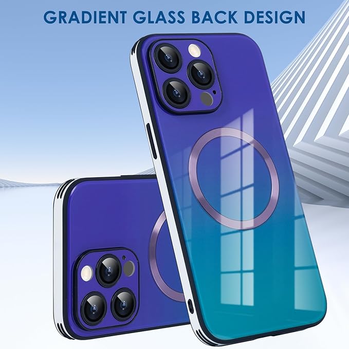 Guppy Compatible with iPhone 16 Pro Max Magnetic Case, Gradient Case with Magnetic Charging, Gradient Glass Back Cover with Lens Film-Purple