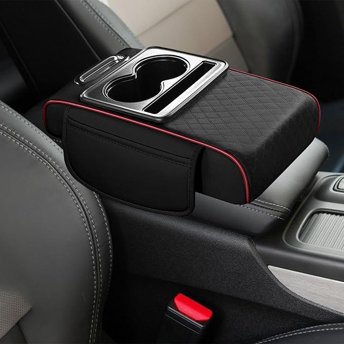 Car Center Console Pad PU Leather Armrest Organizer with Tissue Box Slot for Vehicles, Style H
