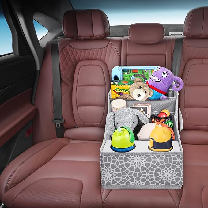 MULISOFT Car Seat Organizer- Backseat Car Organizer with 12 Storages Compartments and 2 Cup Holders, Organizers and Storage, Front Seat for Travel Kids,Gray