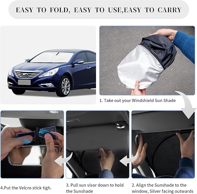 for Hyundai Sonata 2014-2019 Sun Shade Sunshade Windshield Cover, 4-Layer Front Window Shade Custom fit Sonata Sun Visor 240T Retractable Shade Shield Blocks UV Rays Cooler Car Accessories