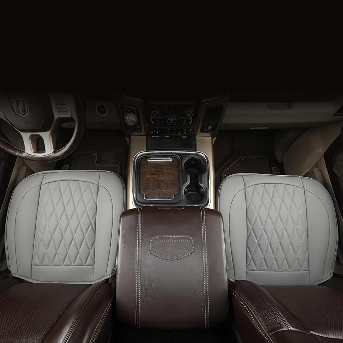 GIANT PANDA Bottom Seat Cover for Trucks&SUV, Front PU Leather Driver Seat Protector Fit for Chevy,Ram,Toyota,GMC,Ford F150 F-Series (Grey-2PCS)