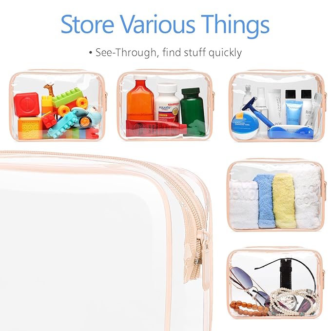 PACKISM TSA Approved Toiletry Bag 3 Medium - Quart Size Clear Makeup Bag for Carry On, Airport Security Compliant Clear Travel bag for Toiletries with Reinforced Seams, Pink